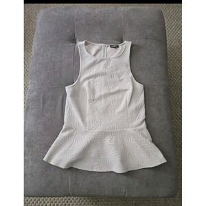 Express White Textured Floral Jacquard Peplum Top - Sleeveless - Size Medium